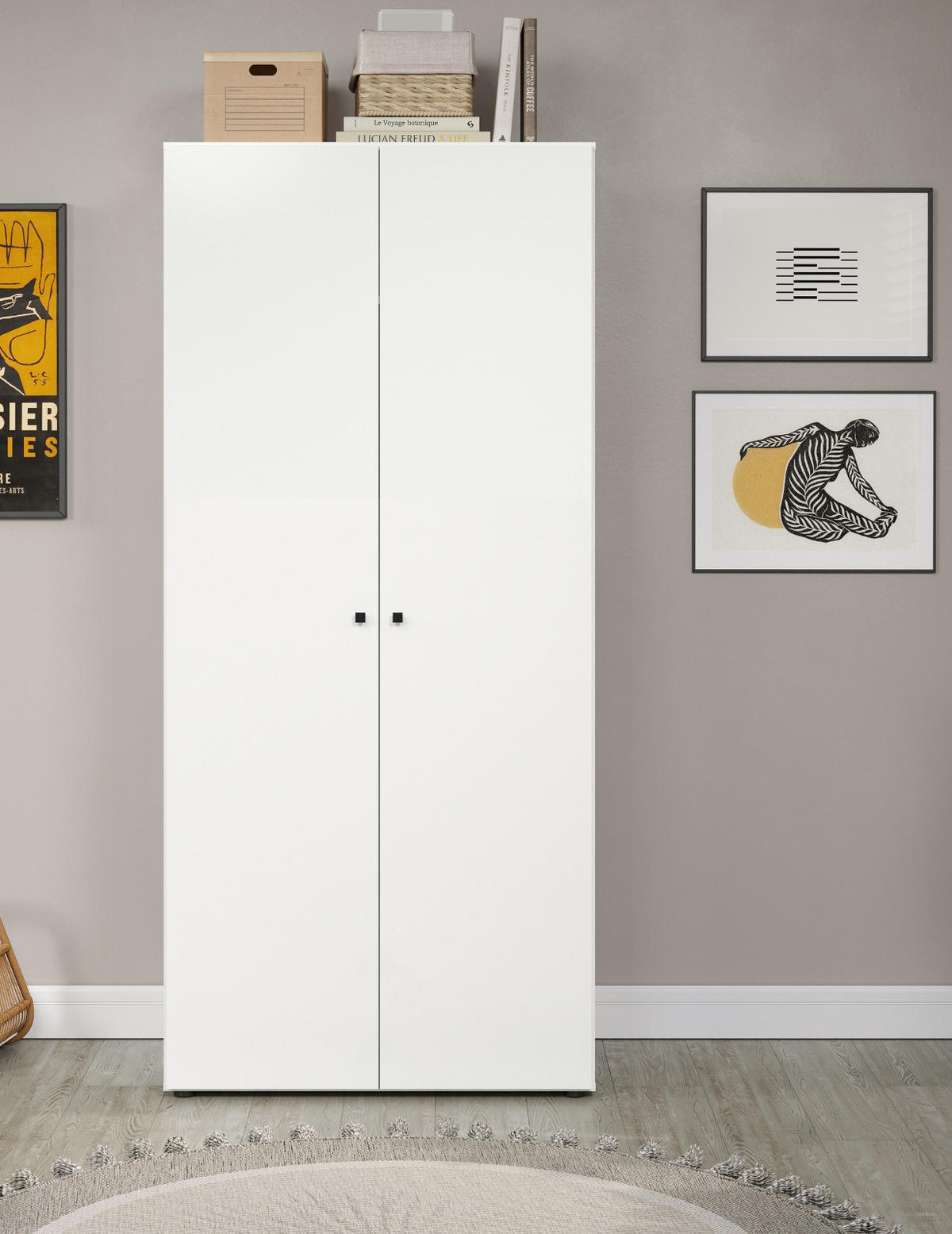 KLEIDERSCHRANK weiß 81 x 176 cm, Drehtürenschrank 2-türig - Schwarz/Weiß, Holzwerkstoff/Kunststoff (81/176/51cm) - Top.Furn