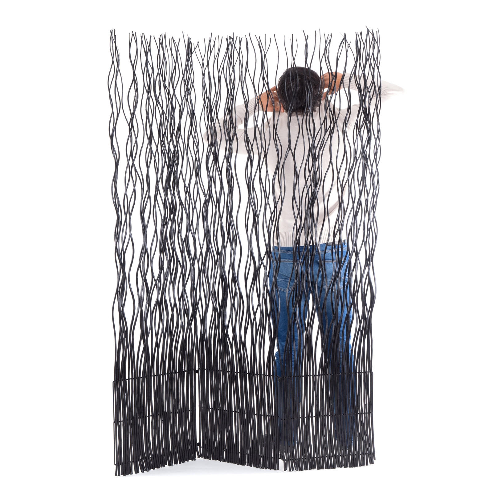 PARAVENT Wave 3 Weidenzweige schwarz - Schwarz, Naturmaterialien (120/170/6cm) - DESIGN DELIGHTS