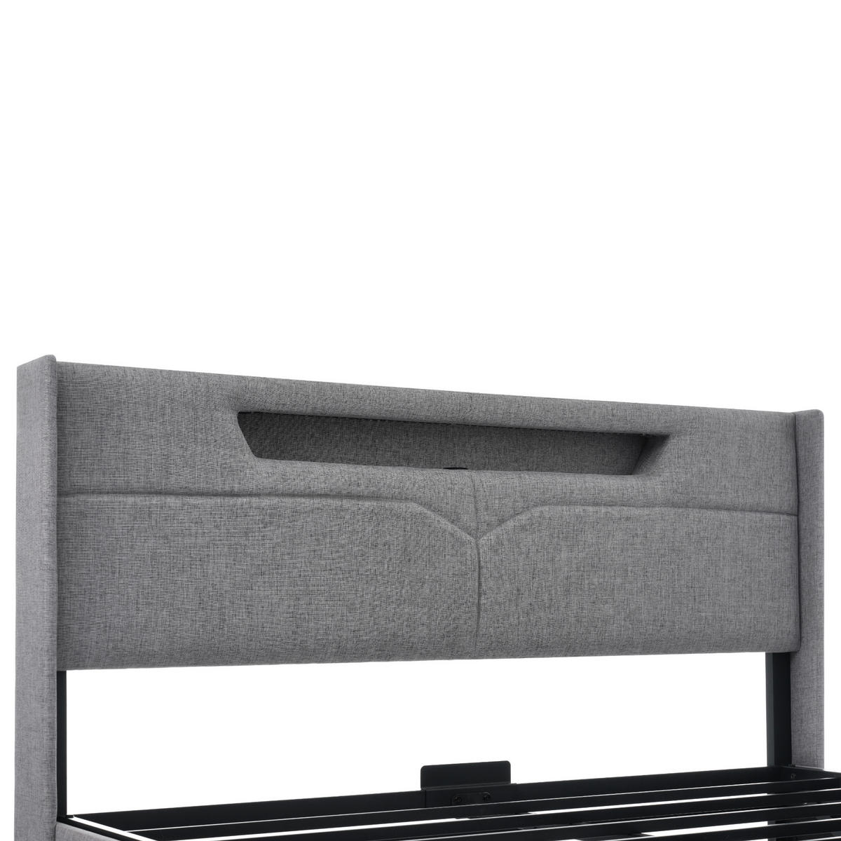 POLSTERBETT aus Leinen 140x200 cm in Grau mit LED & USB/Type-C - Grau, Textil (140/200cm) - Modfu