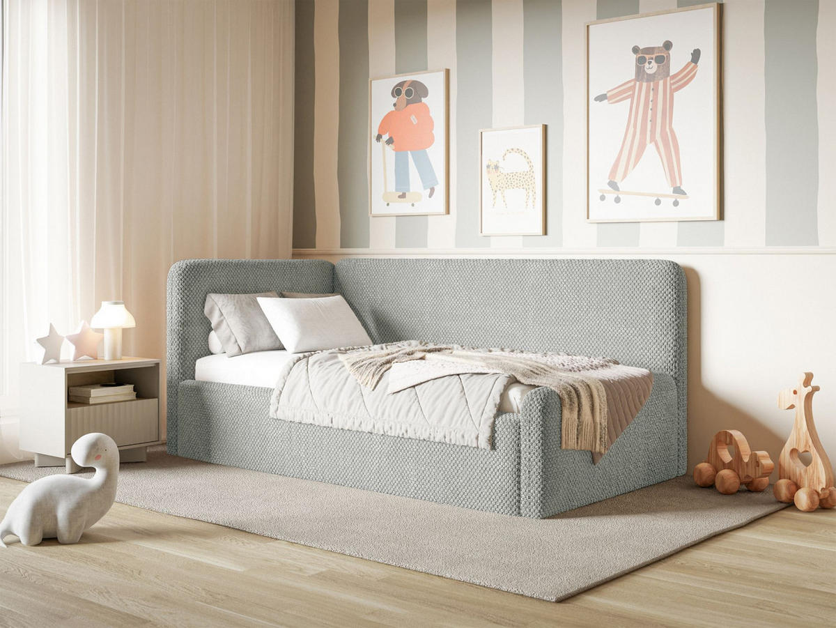 JUGENDBETT Fanko Plüsch Grau 90x200 cm - Schwarz/Grau, Kunststoff/Textil (90/200cm) - Selsey