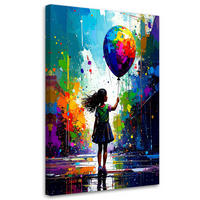LEINWANDBILD Mädchen mit Ballon Graffiti Street Art 80x120cm - Multicolor, Textil (80/120cm) - Feeby