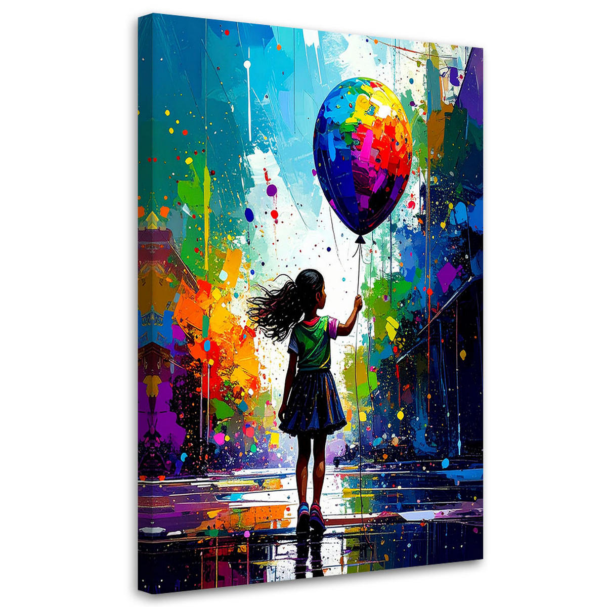LEINWANDBILD Mädchen mit Ballon Graffiti Street Art 80x120cm - Multicolor, Textil (80/120cm) - Feeby