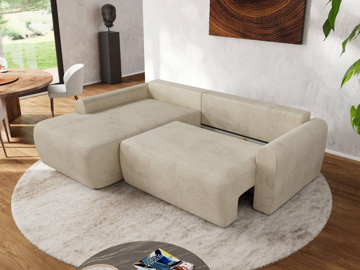 ECKSCHLAFSOFA CUBO L Beige Velvet - links - Beige/Schwarz, Kunststoff/Textil (273/187cm) - MKS