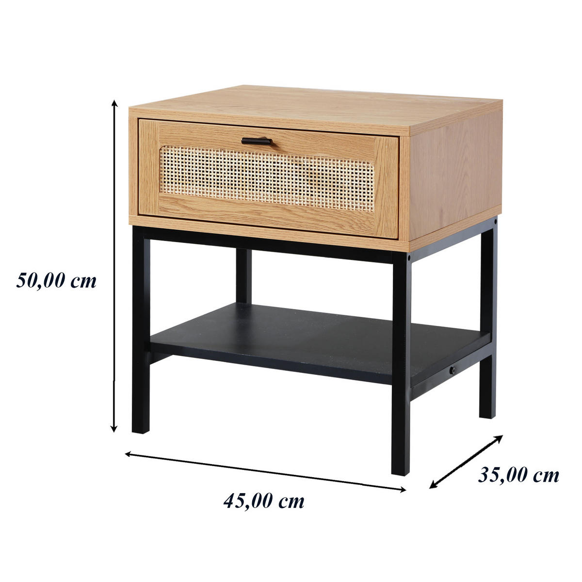 NACHTTISCH mit Rattanfront, Schublade und einem Regal H50 cm - JAYA - Apfelbaumfarben, Holzwerkstoff (35/50/45cm) - Calicosy