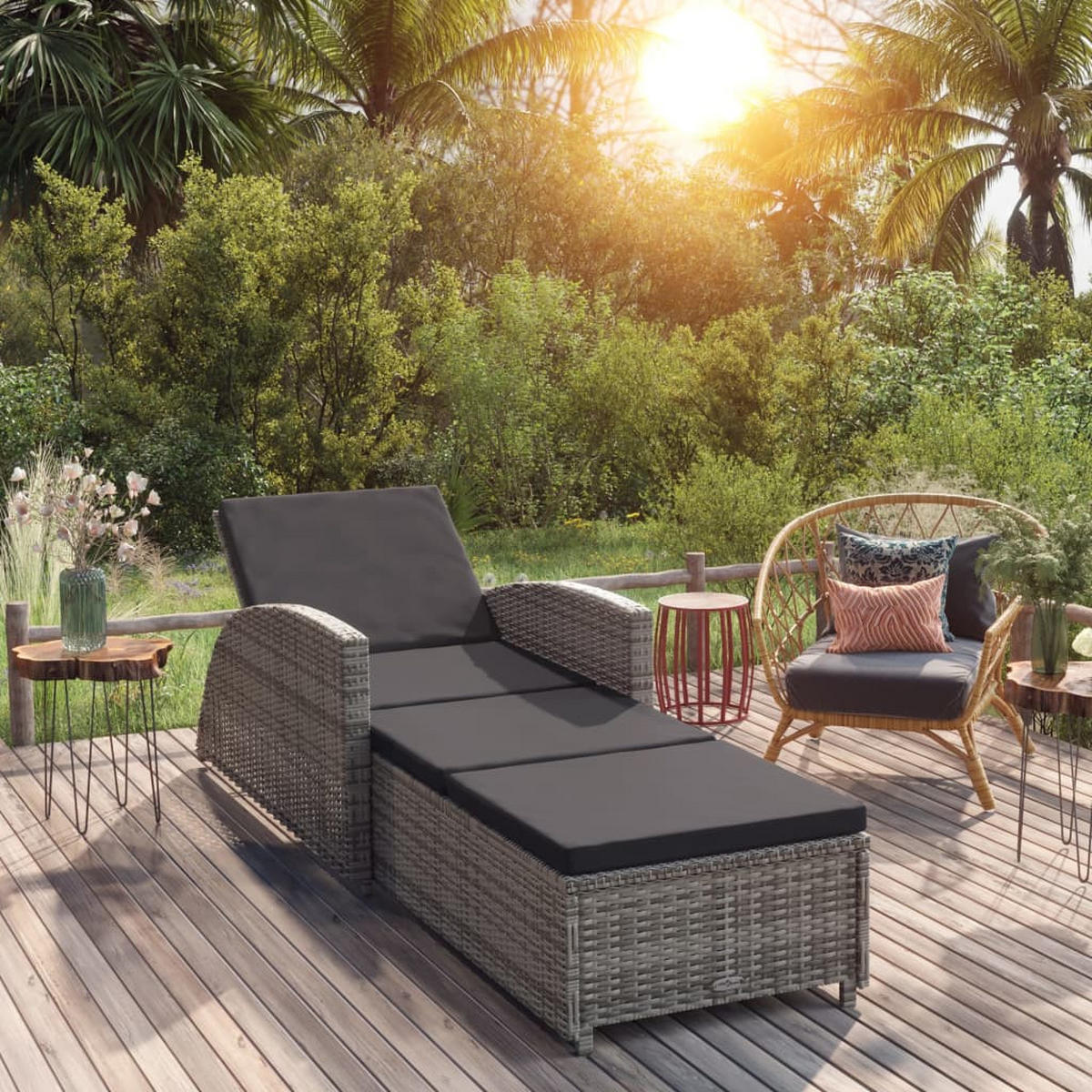 SONNENLIEGE mit Dunkelgrauer Auflage Poly Rattan Grau - Grau, Kunststoff (67/67/201cm) - furnicato