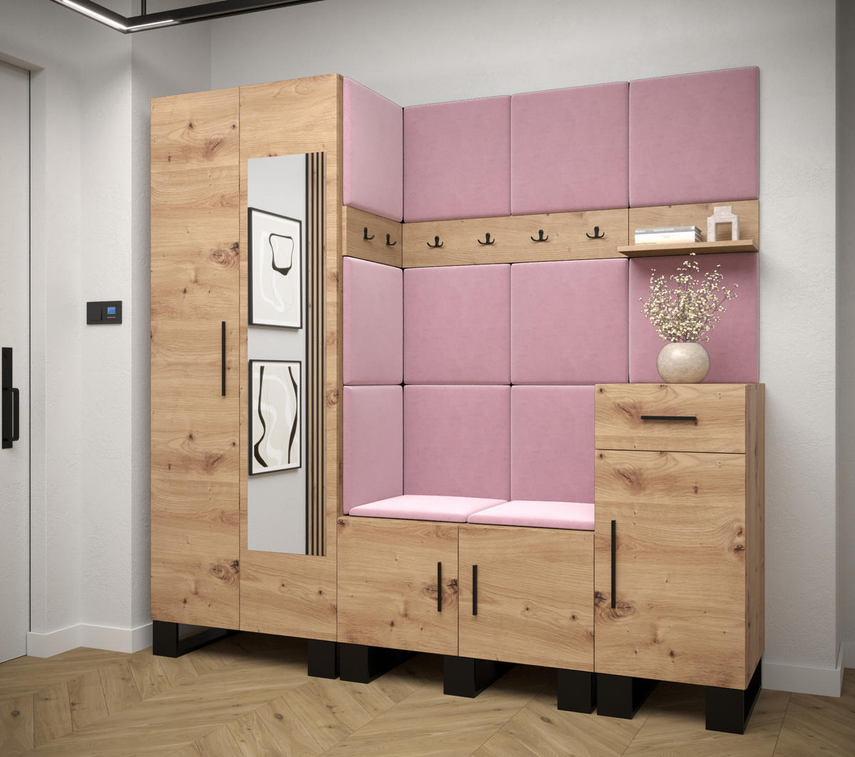 GARDEROBEN-SET 196/200/45,6 - Pink/Schwarz, Holz/Kunststoff (200/196/45.6cm) - Abiks Möbel
