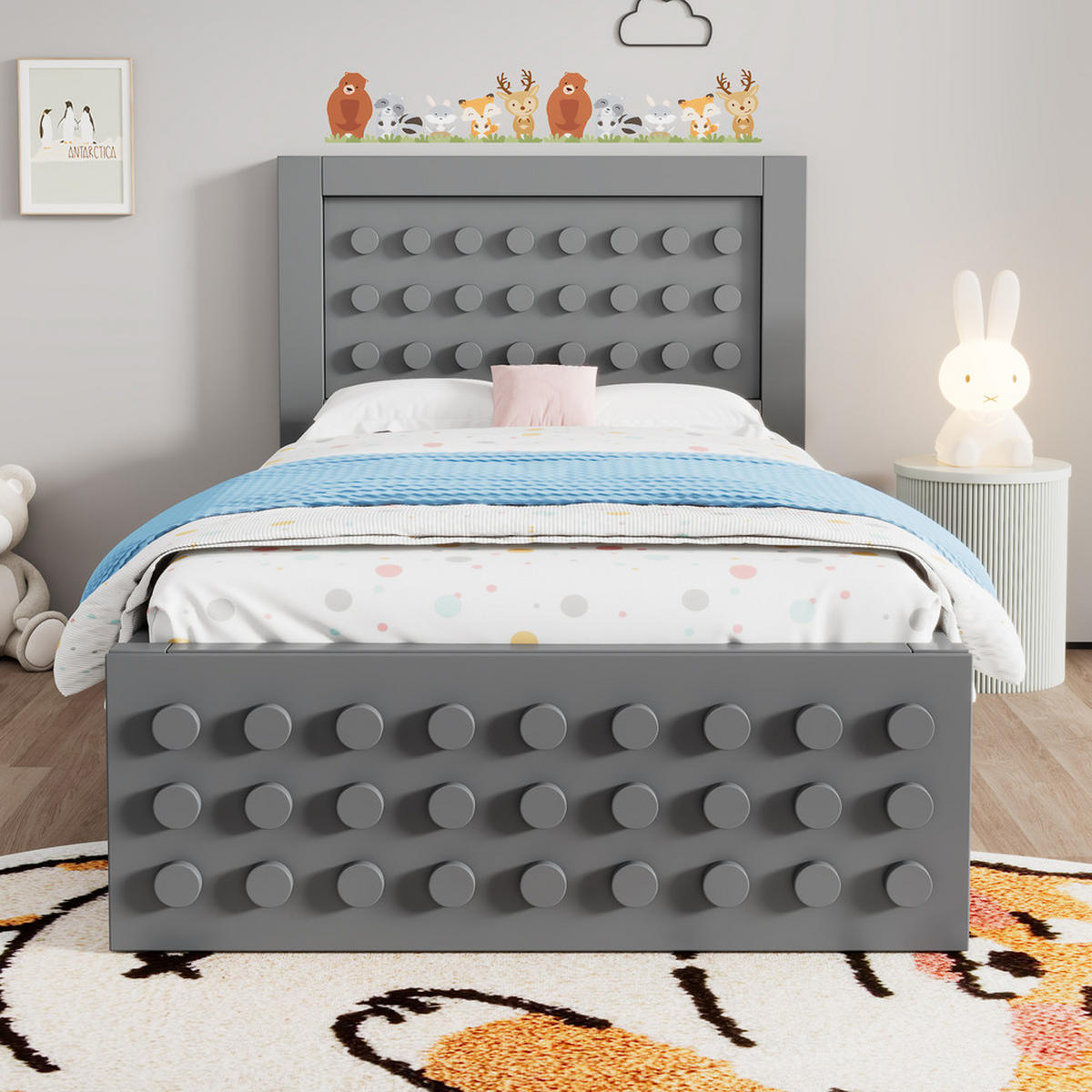 EINZELBETT 90 200 cm aus Massivholz mit Schubladen und Stauraum - Grau, Holz (90/200cm) - FLIEKS