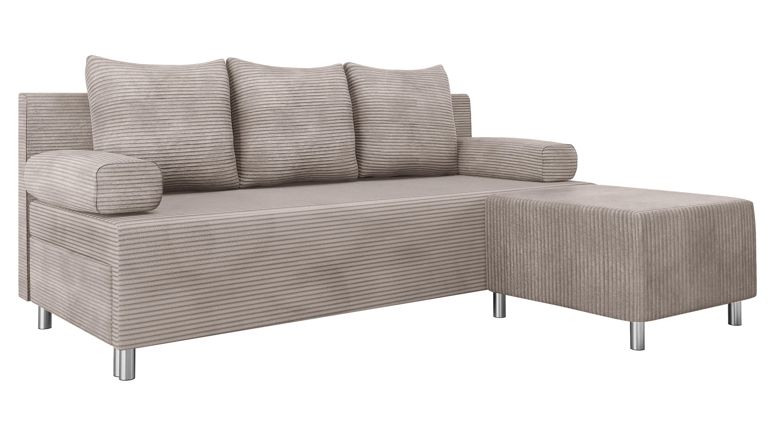 SCHLAFSOFA Dover Cord mit Polsterhocker - Chromfarben/Sahara, Holz/Kunststoff (192/80cm) - MIRJAN24