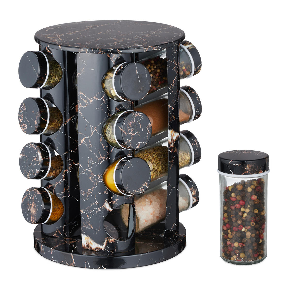 17tlg.GEWÜRZKARUSSELL - Multicolor, Glas/Kunststoff (19/27.5/19cm) - Relaxdays
