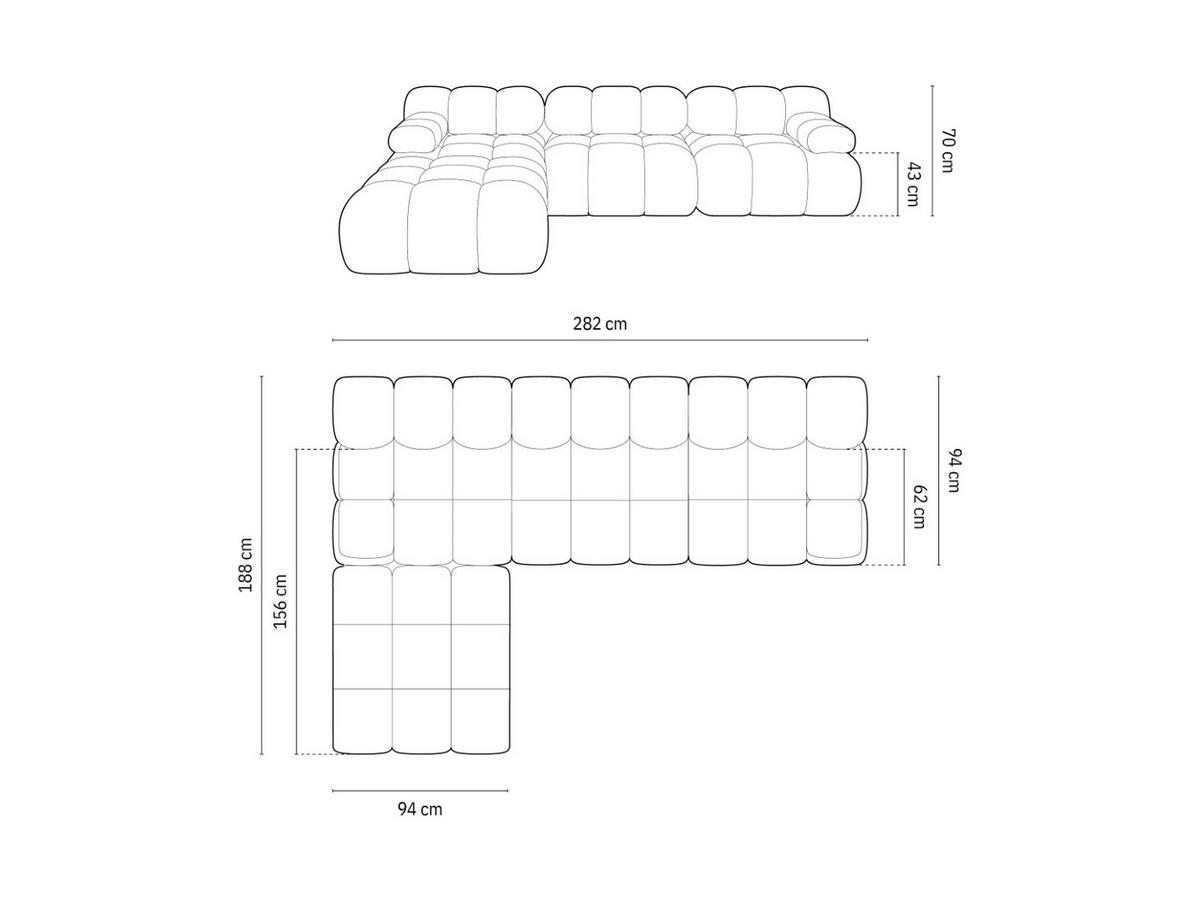 SOFA modular Bellis aus 3D-Stoff schwarz 4 Sitzplätze - Schwarz, Textil (188/70/282cm) - Micadoni