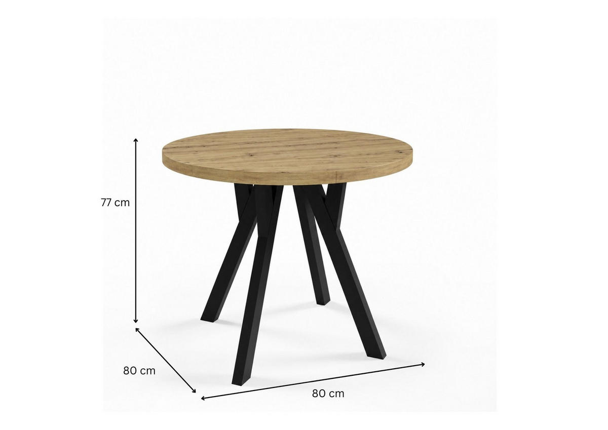 ESSTISCH ausziehbar rund 80-160 cm ATO Beton, Auszugstisch mit Einlegeplatte - Schwarz/Grau, Holzwerkstoff (80/80/77cm) - VENASI MÖBEL