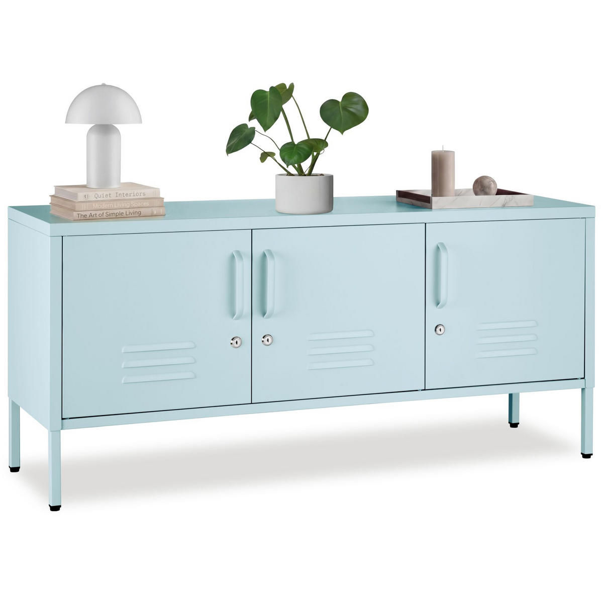 SIDEBOARD Baker, Kippschutz, höhenverstellbare Füße, grau/blau - Blau/Grau, Metall (120/55.5/37.5cm) - tectake