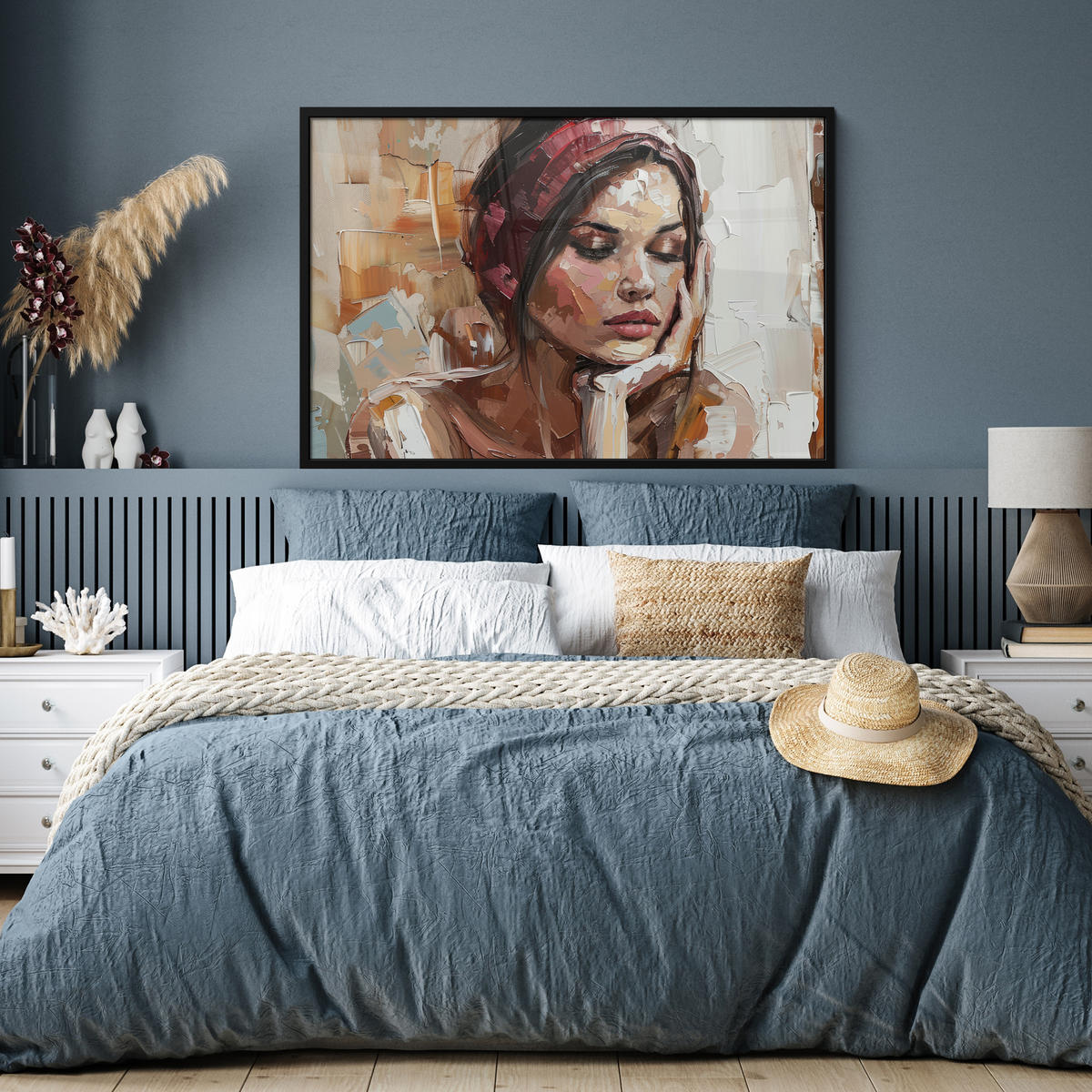 POSTER MIT RAHMEN Frau - Lackierung - Porträt - Modern 120x80 cm - Altrosa, Papier (120/80cm) - MuchoWow