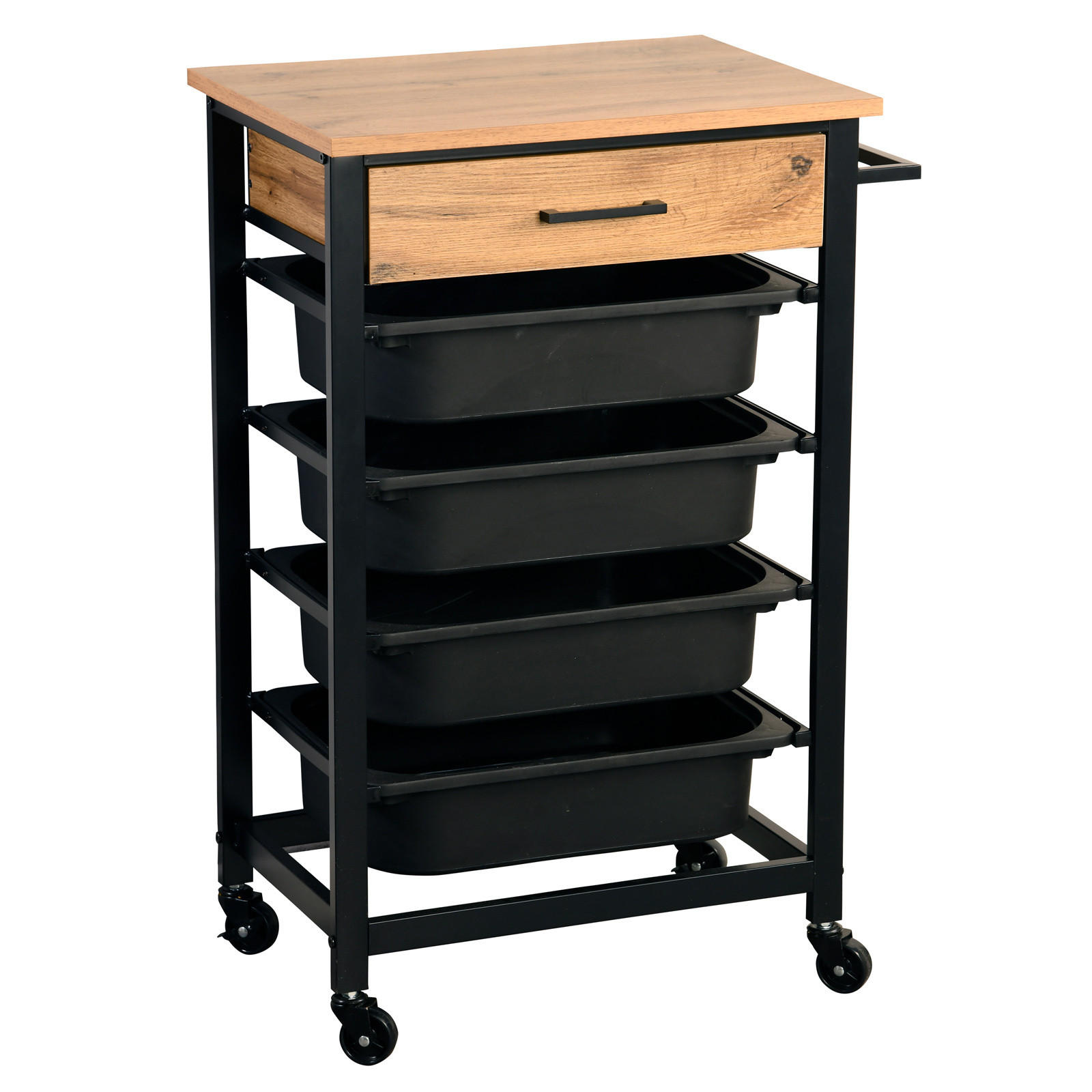 KÜCHENWAGEN mit Eichenholzschublade und Organizern Schwarz 47/37/85 cm - Schwarz, Holzwerkstoff (37/85/47cm) - Kesper