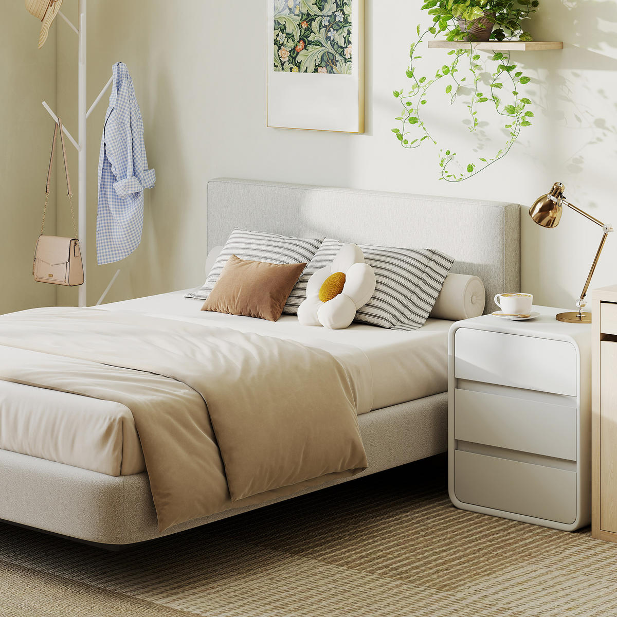 KOPFTEIL DE-18529 wandmontiert mit Leinenbezug Creme - Beige, Textil (10/60/140cm) - ComfortXL