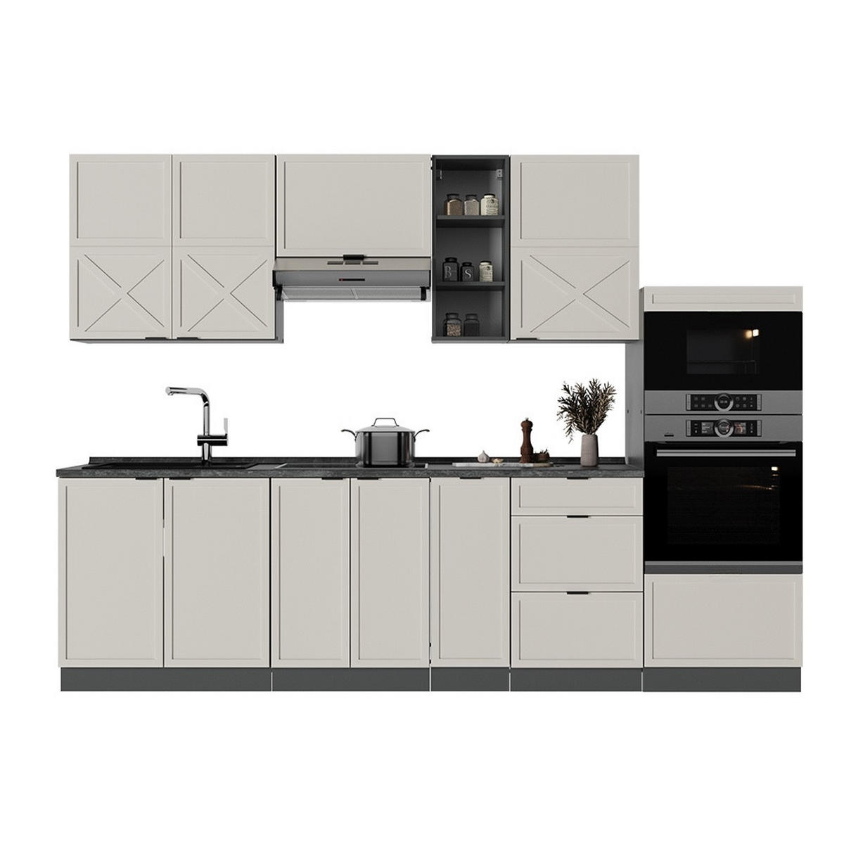 KUHINJSKI BLOK Fame-Line Siva/bežna/antracitna 280 cm brez delovne plošče - siva/antracit, leseni material (280/153.6/46cm) - Vicco