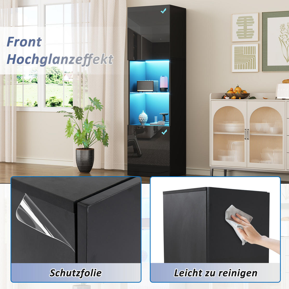 VITRINE Schwarz 45/35/160 cm - Schwarz, Holzwerkstoff (45/160/35cm) - PANGIVO