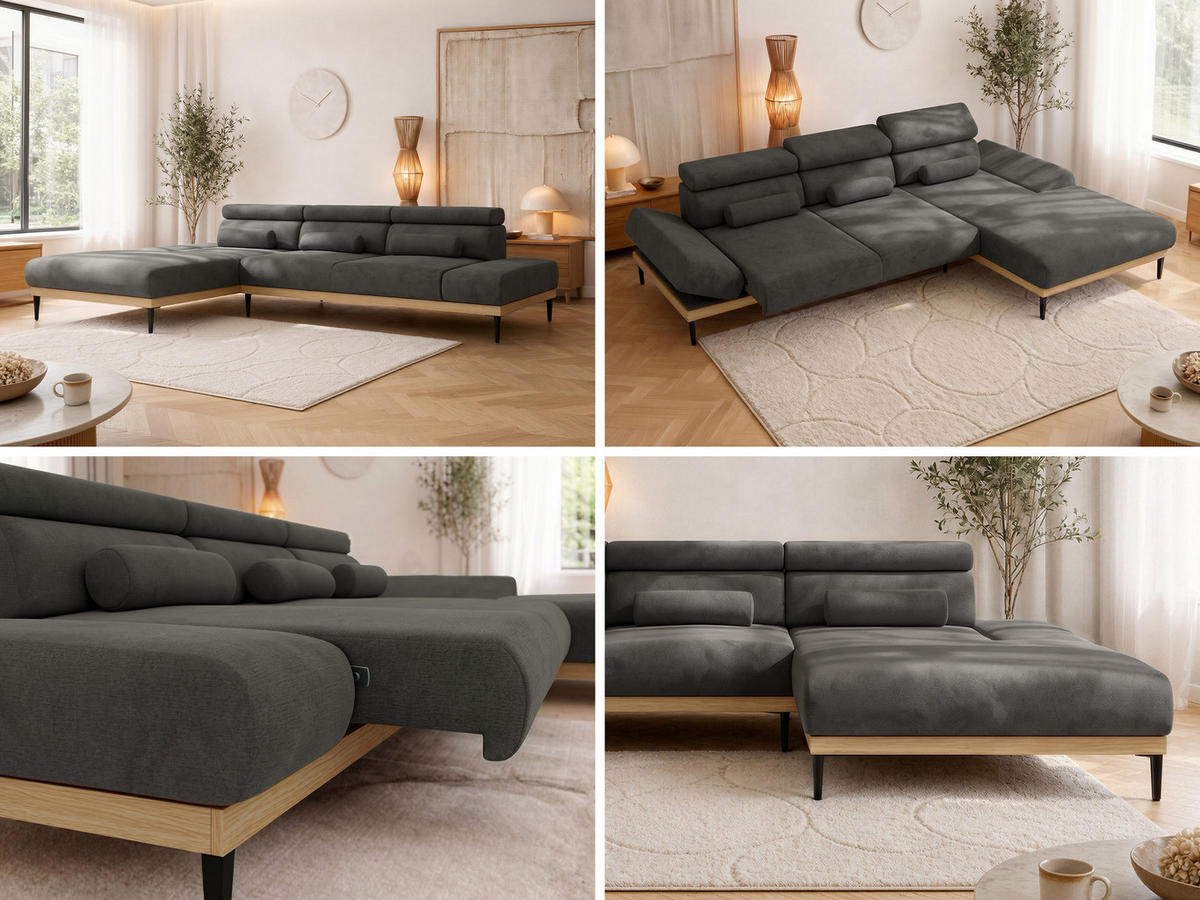 ROHOVÁ SEDAČKA PAVERO L - Tmavosivá Samet - Vpravo - čierna/tmavosivá, kov/textil (316/205cm) - MKS