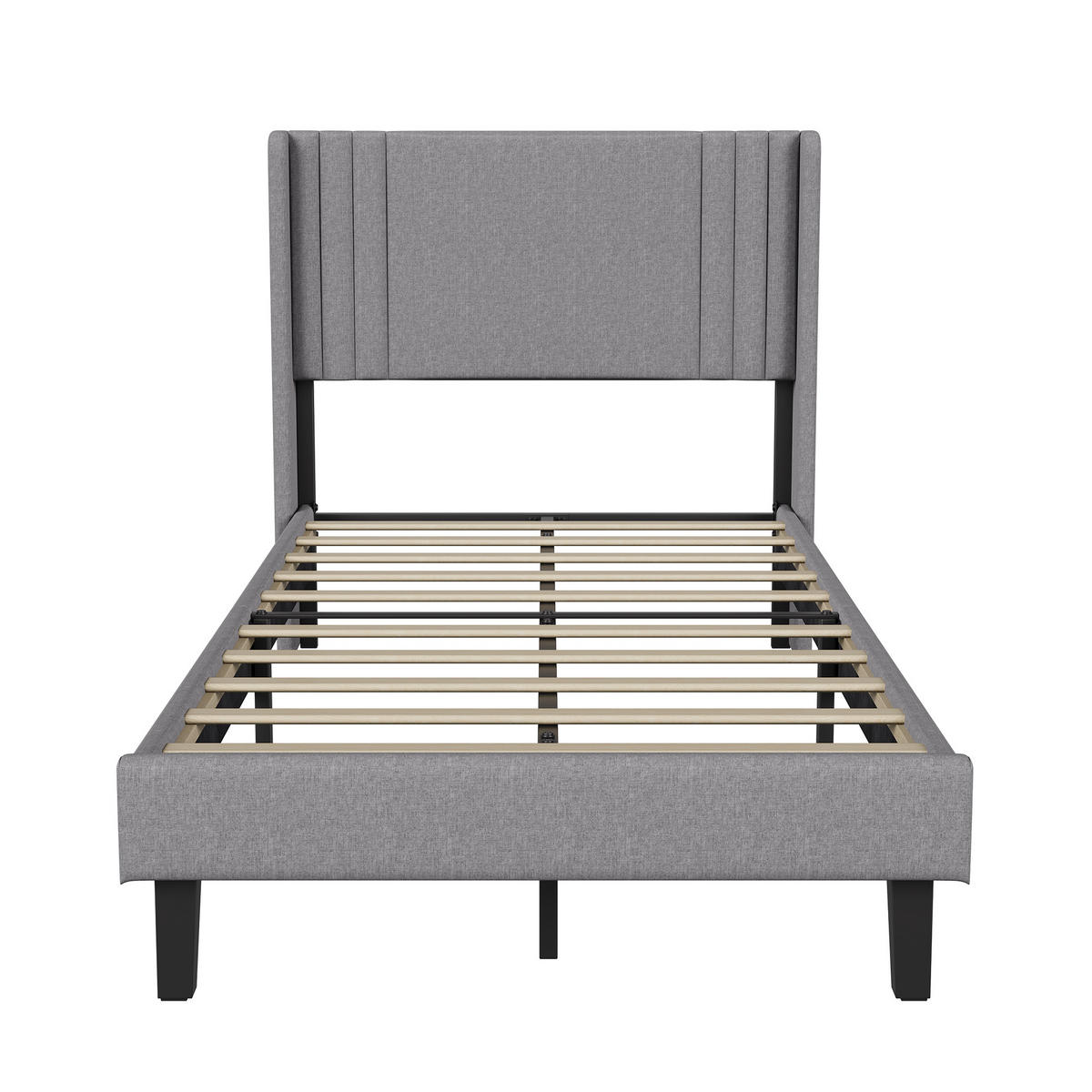 POLSTERBETT 90x200 cm Einzelbett mit Lattenrost, Leinenstoff Grau - Grau, Metall (90/200cm) - EuroLiving