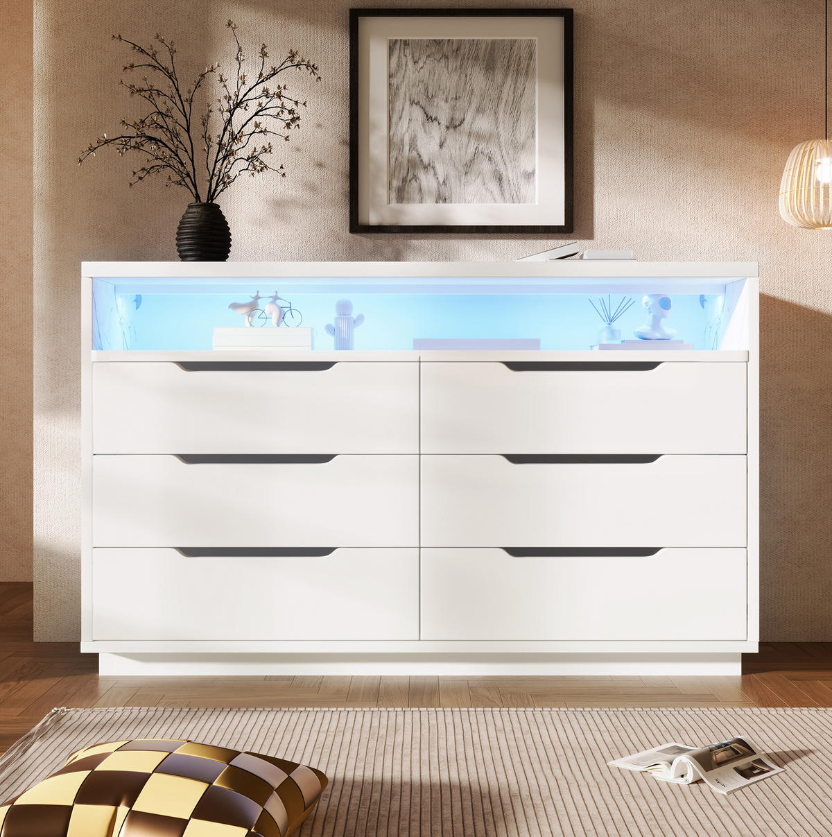 SIDEBOARD 120/40/85 cm Weiß aus Spanplatte mit LED-Beleuchtung - Weiß, Holzwerkstoff (40/85/120cm) - OKMYHOME