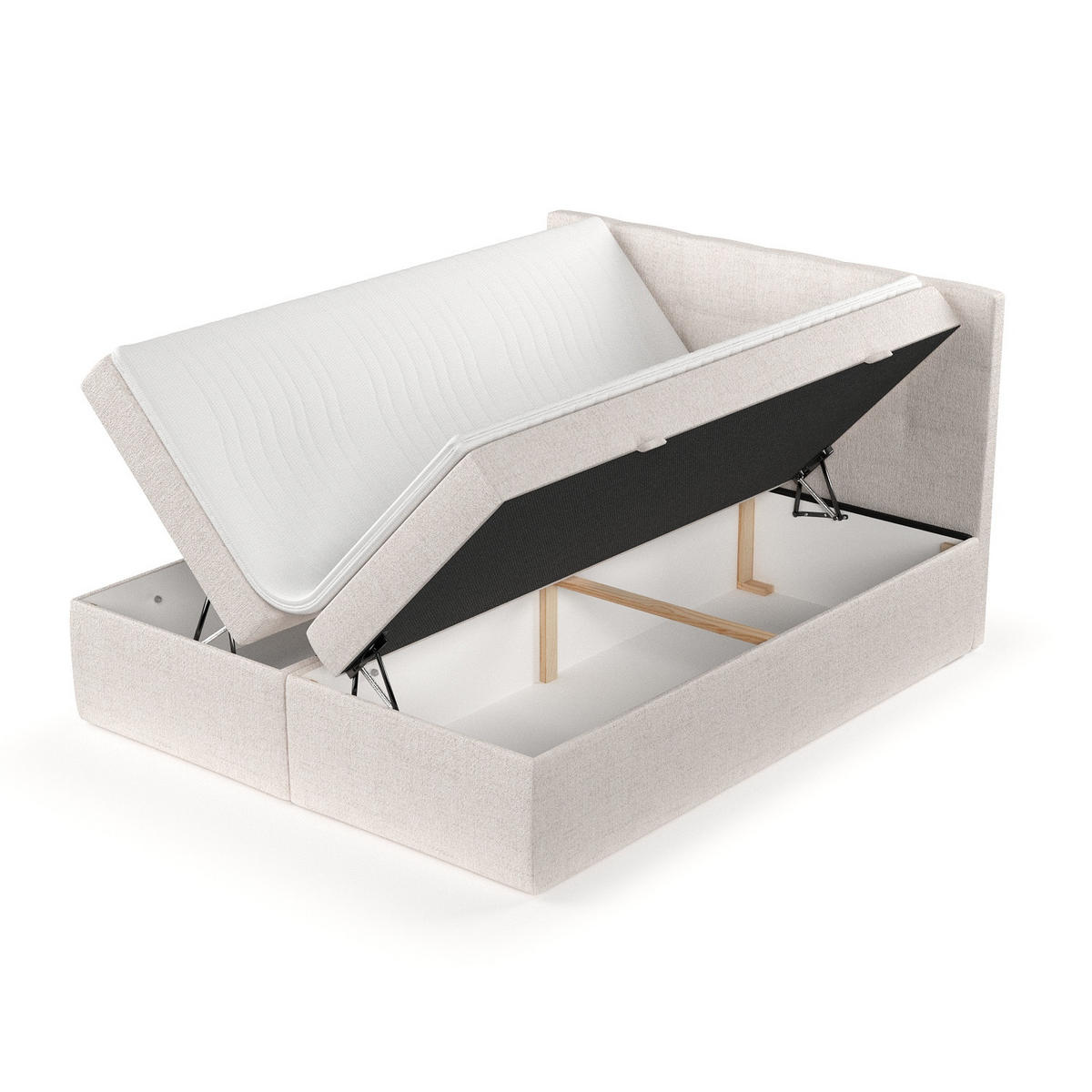 BOXBETT Tari Beige 160/200 cm mit Matratze und Topper - Beige/Schwarz, Holz/Holzwerkstoff (160/200cm) - Maison de Reve