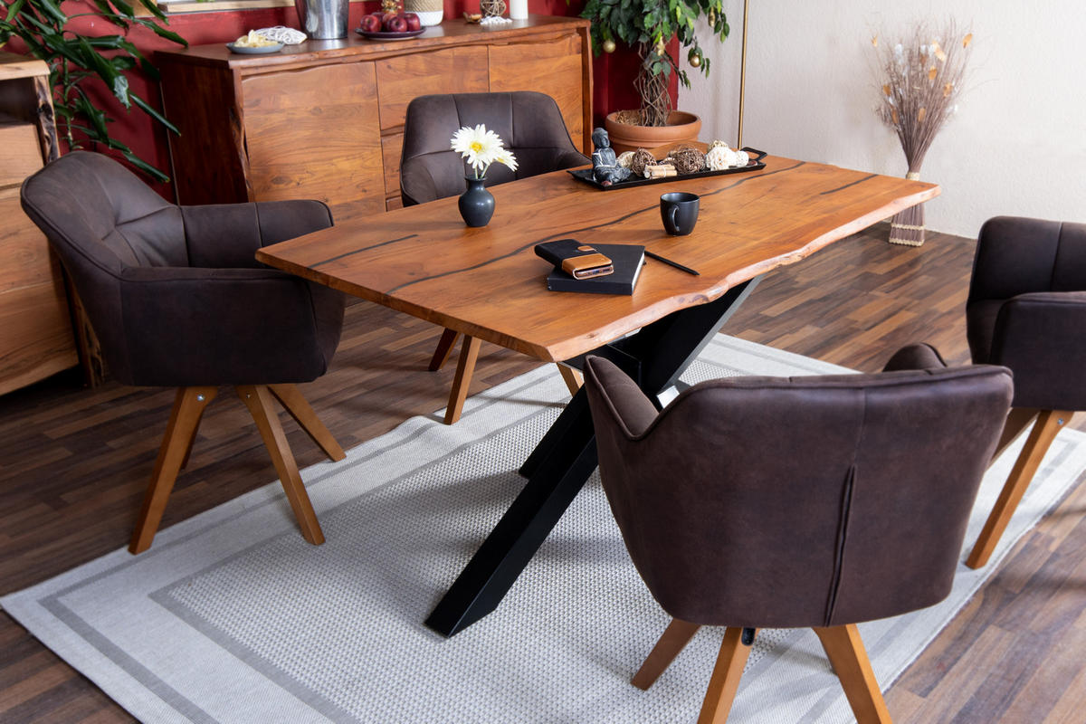 ESSTISCH BAUMKANTE AKAZIE POLLY - Silberfarben/Schwarz, Holz/Metall (100/240/77cm) - SAM