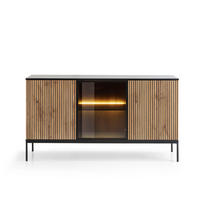 MODERNE breite Kommode mit Türen und geriffelter Front 154×83×39 cm, Schwarz / Wotan Eiche - Schwarz, Holzwerkstoff (154/83/39cm) - 3XE LIVING