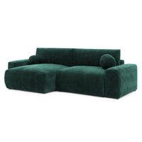 ECKSOFA Puffy mit Schlaffunktion und Bettkasten - besonders weich und puffig aus Grün Stoff mit Chenillestruktur - Ottomane links - Schwarz/Grün, Holz/Kunststoff (138/266cm) - S-Style Möbel
