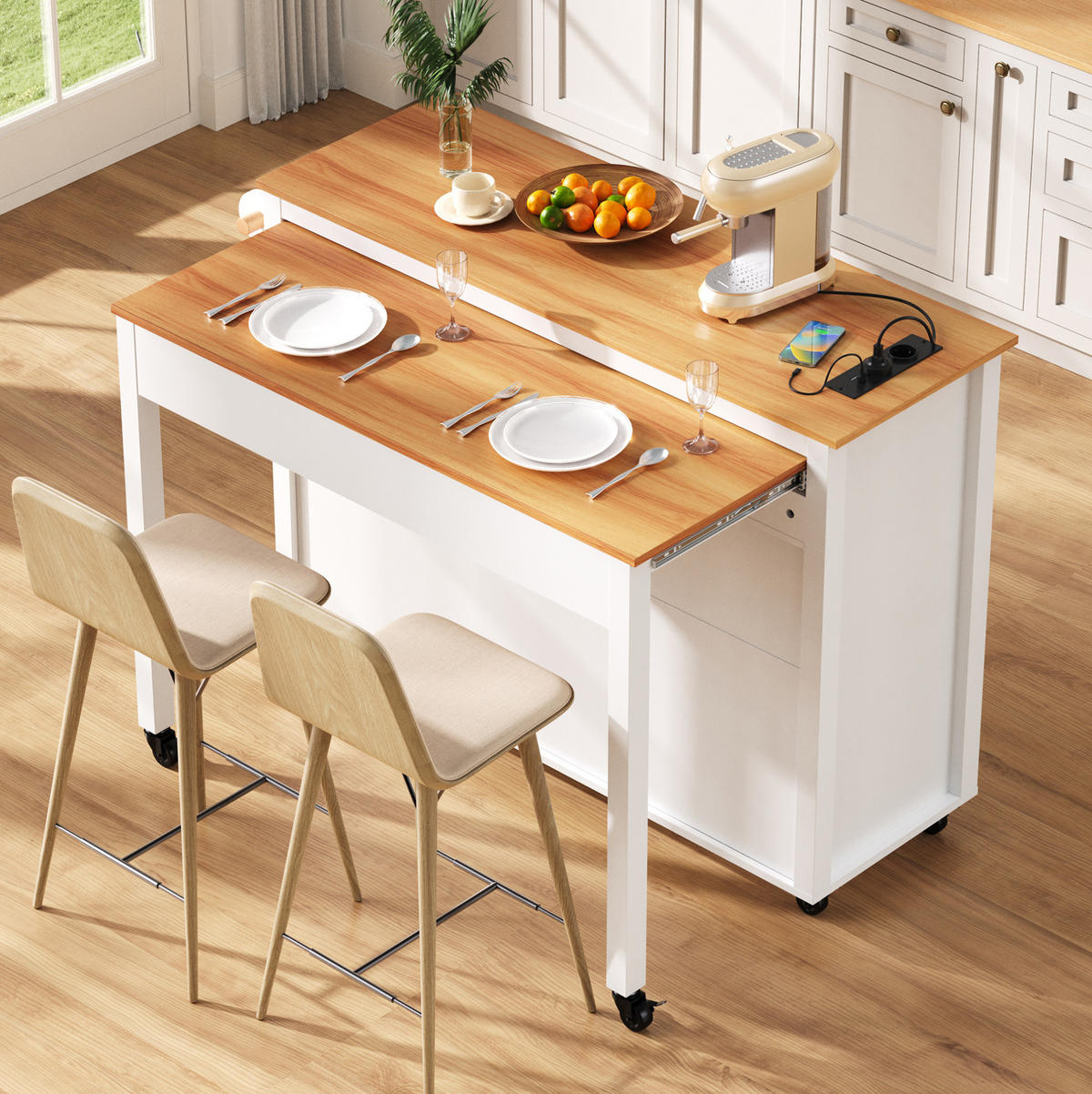 KÜCHENINSEL mit Auszugsplatte 120 cm Weiß MDF - Weiß, Holz (40/92/120cm) - Beauniv