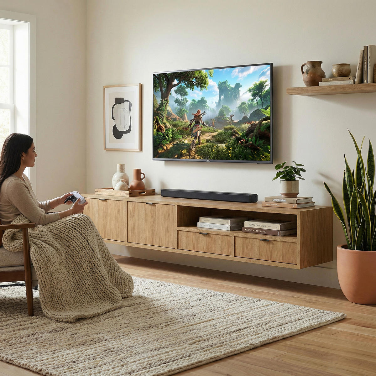 HÄNGELOWBOARD Evron mit 2 Schubladen und 2 Türen, 200 cm, Hikora Eiche - Eichefarben, Holzwerkstoff (200/35/40cm) - Beautysofa