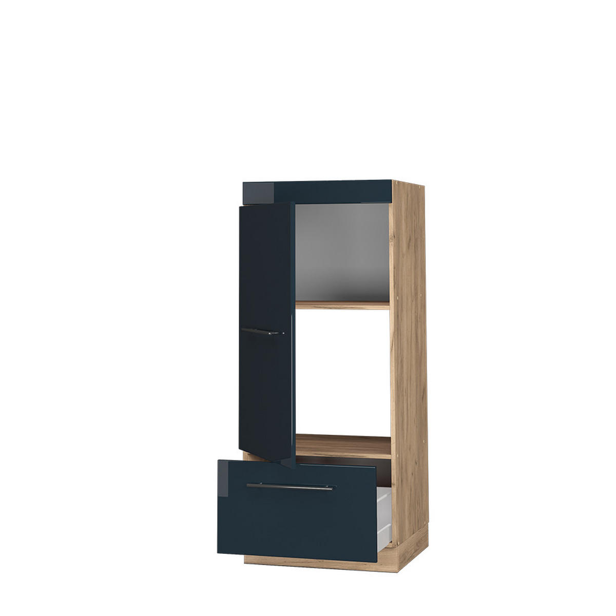 MIKROWELLENSCHRANK Fame-Line Dunkelblau Hochglanz 60 cm - Eiche Wotan/Dunkelblau, Holzwerkstoff (60/153.6/58.1cm) - Vicco