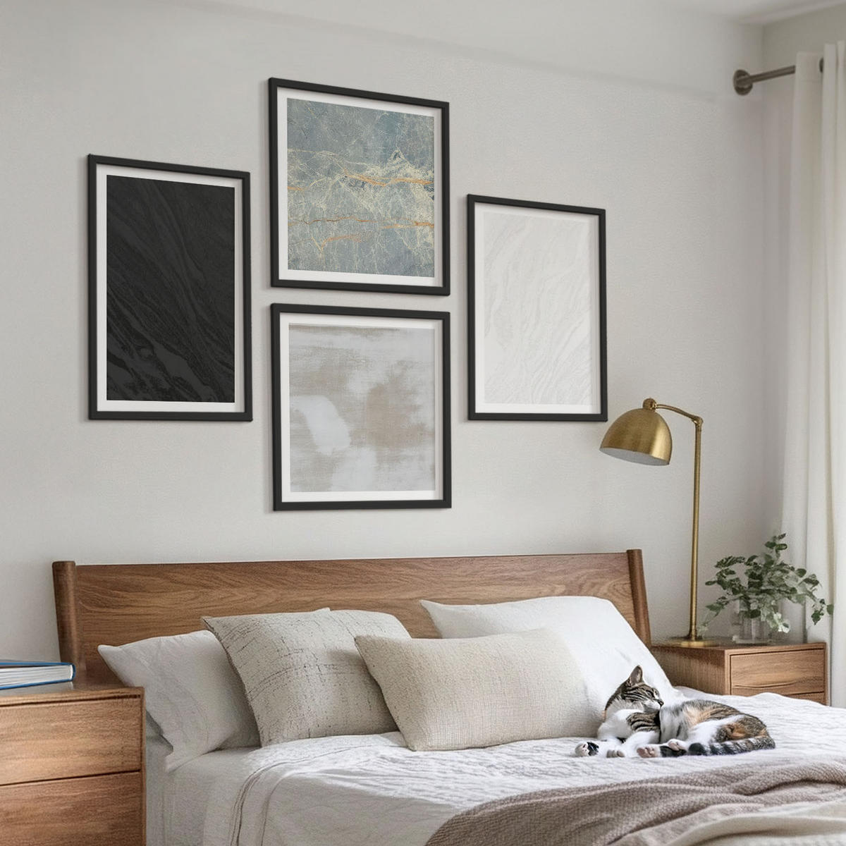 WANDBILDER 4er-Set - 50x50 cm & 40x60 cm Schwarzer Rahmen - Steintexturen - Schwarz, Kunststoff (50/50cm) - ArtPrintCave