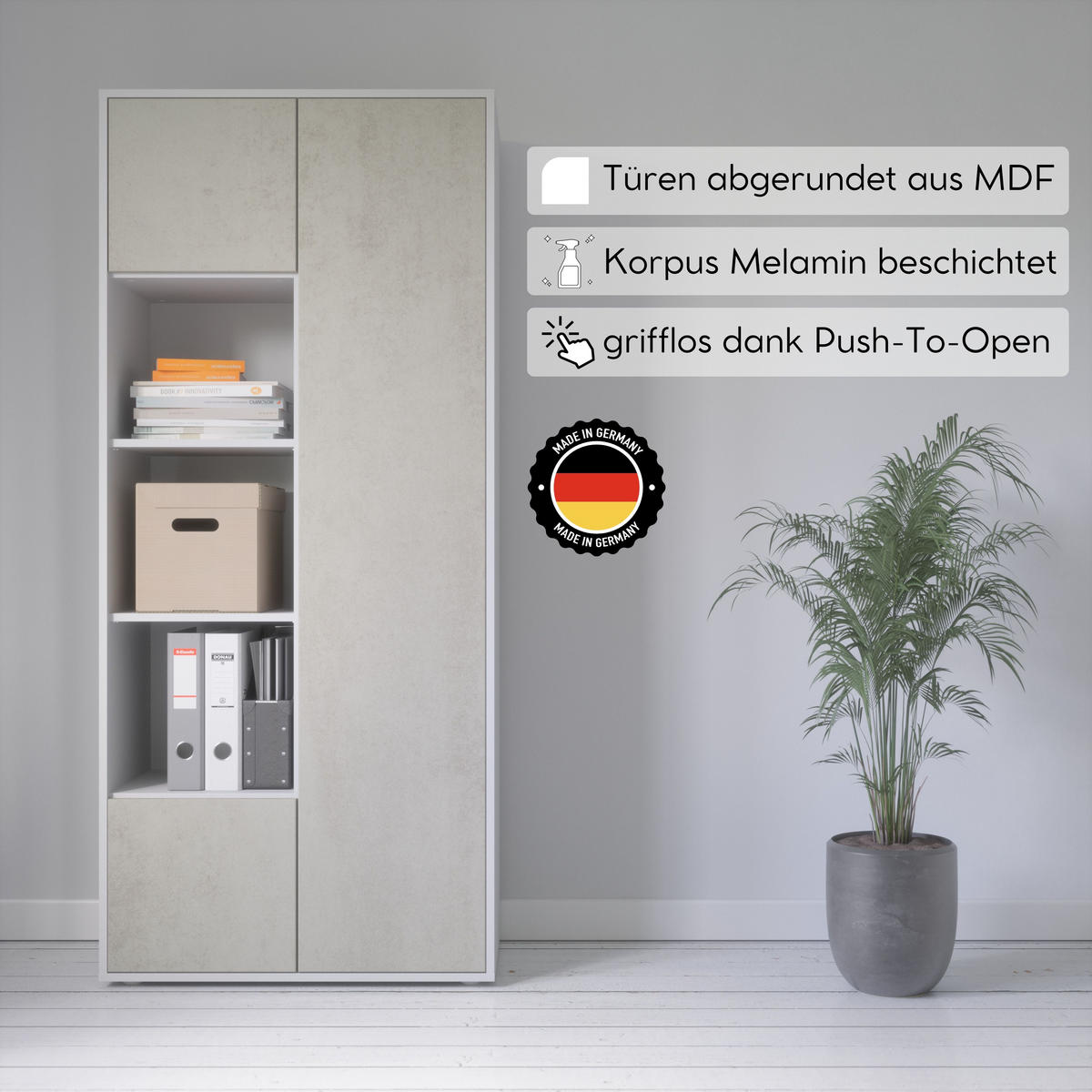 AKTENSCHRANK Amira T30 Beton Oxid 180/80/40 cm - Hellgrau, Holzwerkstoff (80/180/40cm) - SIMPLYFURN
