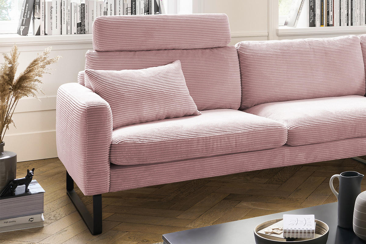 ECKSOFA RICARDA Pink Cord - Pink/Schwarz, Textil/Metall (298/154cm) - KAWOLA