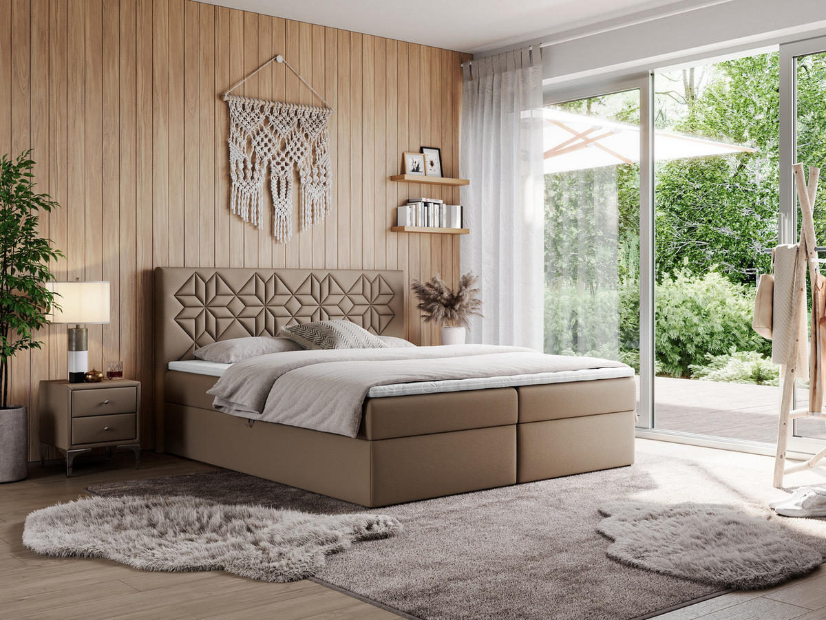 BOXBETT LEILA 120/200 Braun Kunstleder - H3 - Braun, Holz/Textil (120/200cm) - MKS