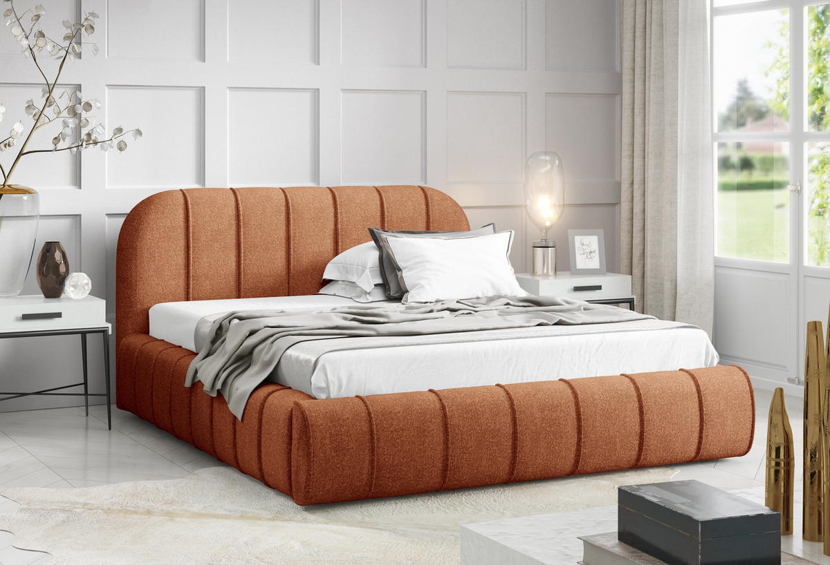 POLSTERBETT 200x200 Lunea, Samt, Metallrahmen, Bettkasten, Orange - Orange, Holz/Textil (200/200cm) - Emporius