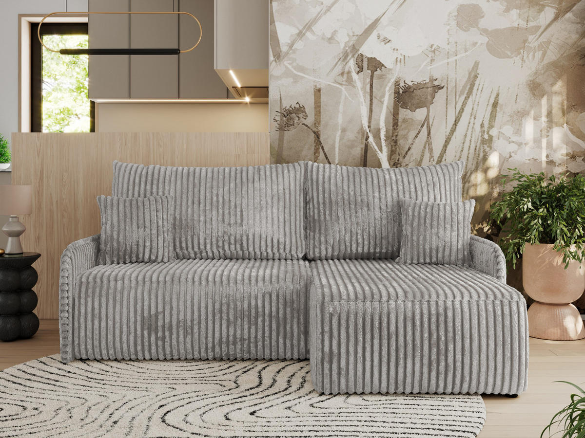 ECKSCHLAFSOFA ARPA L Grau Cord - rechts - Schwarz/Grau, Kunststoff/Textil (150/198cm) - MKS