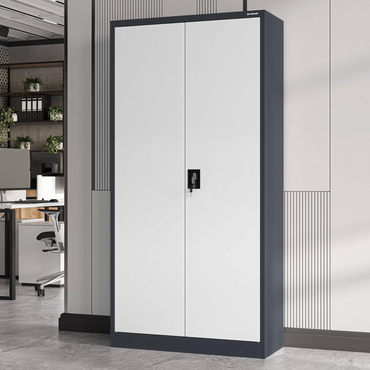 AKTENSCHRANK JAN 185x90x45 cm - Anthrazit/Weiß, Metall (90/185/40cm) - Jan Nowak
