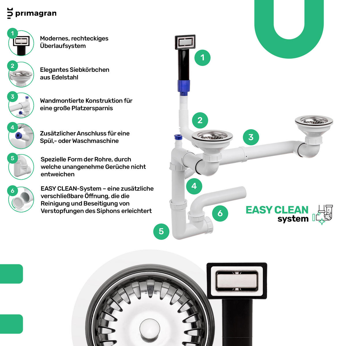 GRANITSPÜLE Kopenhagen Corner, 2-er set Weiß 90/50 cm 1,5 Becken + Küchenarmatur 40/20 cm + Ablauf-Set ab 70er Unterschrank - Chromfarben/Weiß, Kunststoff (90/18/50cm) - Primagran
