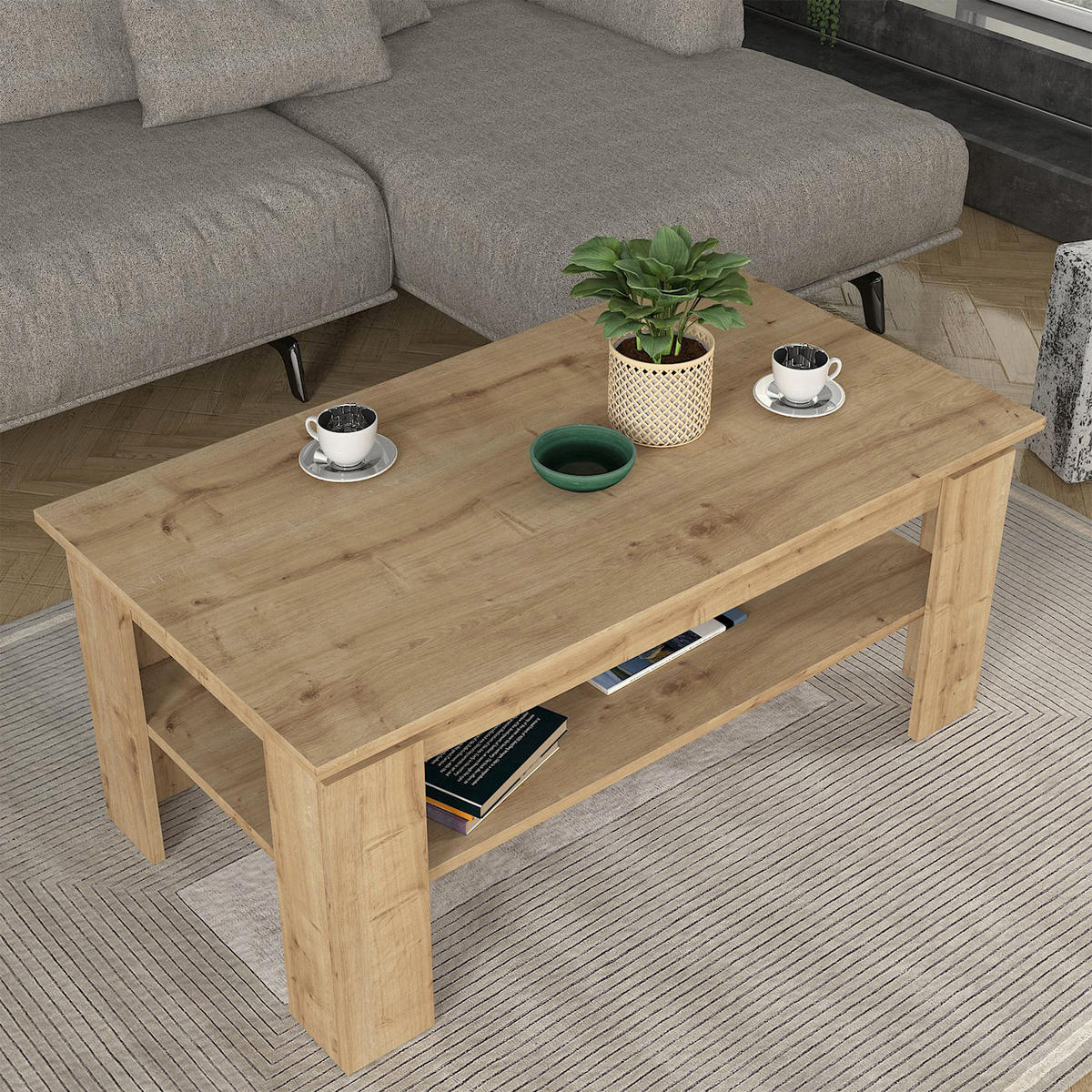 COUCHTISCH Krirdfjos 110/60/47 cm - Eichefarben, Holzwerkstoff (60/110/47cm) - [en.casa]