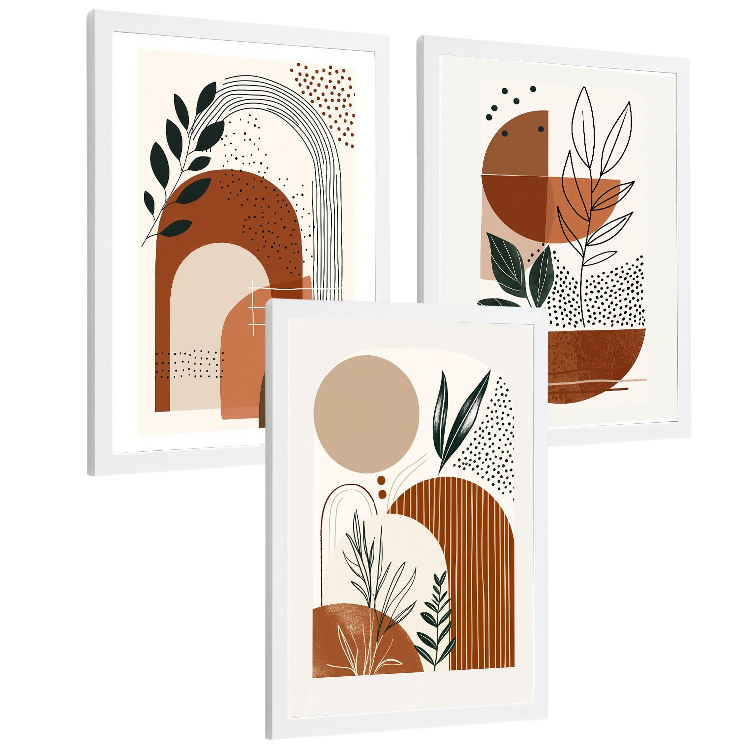 POSTER 3er Kunstdruck-Set Wandbilder Abstrakt Floral modern Wohnzimmer Deko, Schlafzimmer, Küche, Badezimmer Rahmenlos A3 - Weiß, Papier (29.7/1/42cm) - Nacnic