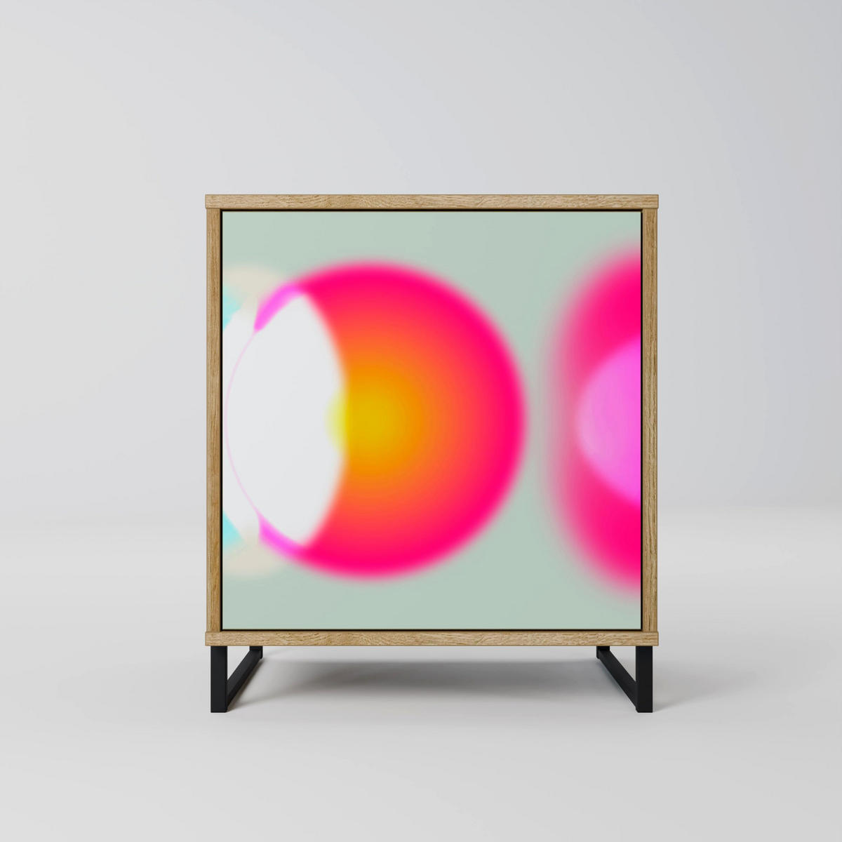 SIDEBOARD SYMPHONY OF COLORS, Eichefarben, 57,5x42x70,5 cm, Schwarze Metall-Sternfüße - Eichefarben/Multicolor, Holzwerkstoff/Metall (57.5/70.5/42cm) - SpaceRebels