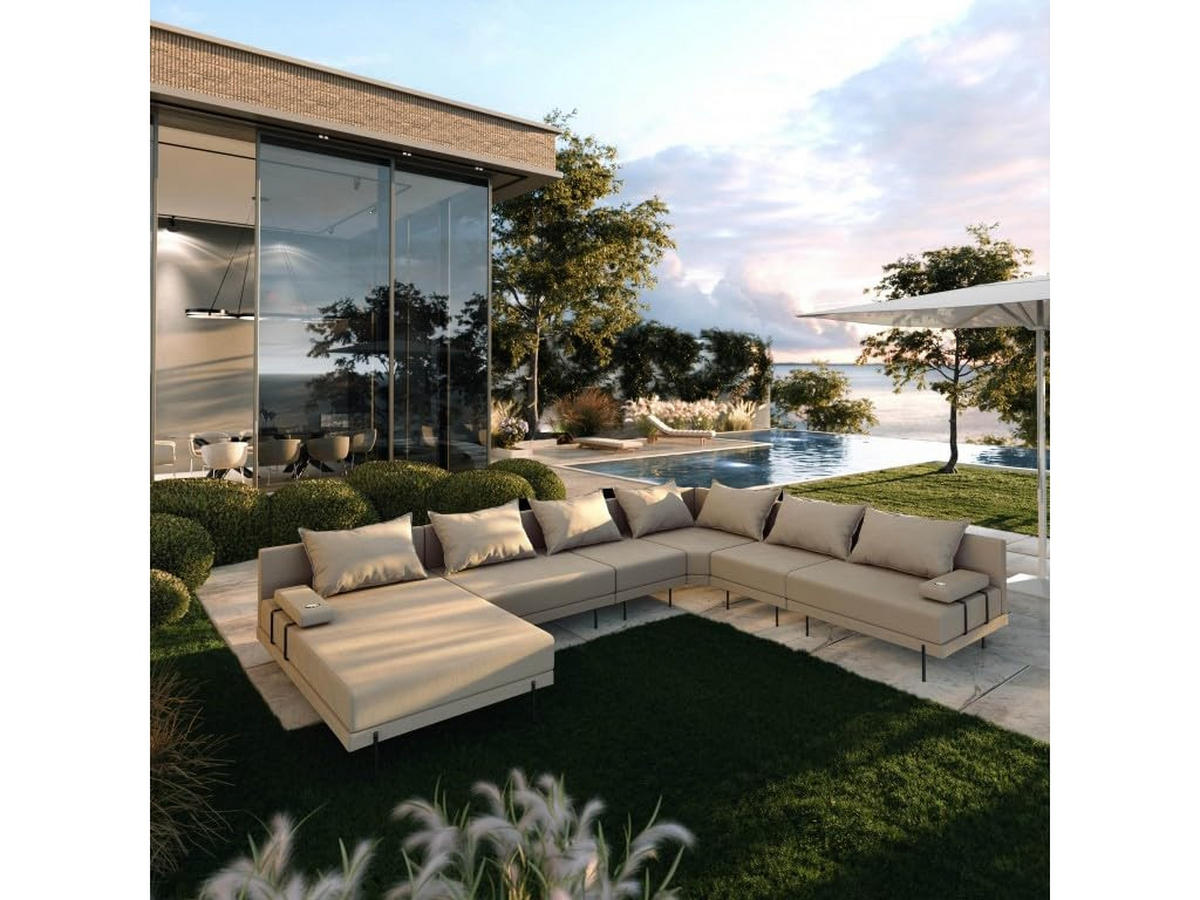 GARTENSOFA BAHAMA XXL Rechts - Wetterfeste Balkonmöbel & Terrassenmöbel Außen - Moderne Lounge Möbel für Garten - Balkon & Terrasse - Beige - Beige, Kunststoff (410/75/298cm) - Trada