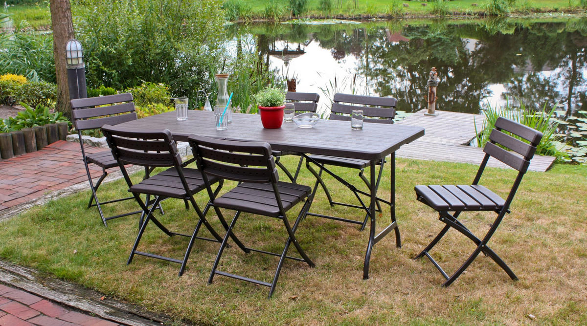 GARTEN-SITZGRUPPE Nora 7-teilig Gartenmöbel-Set - Braun, Kunststoff - DELUKE