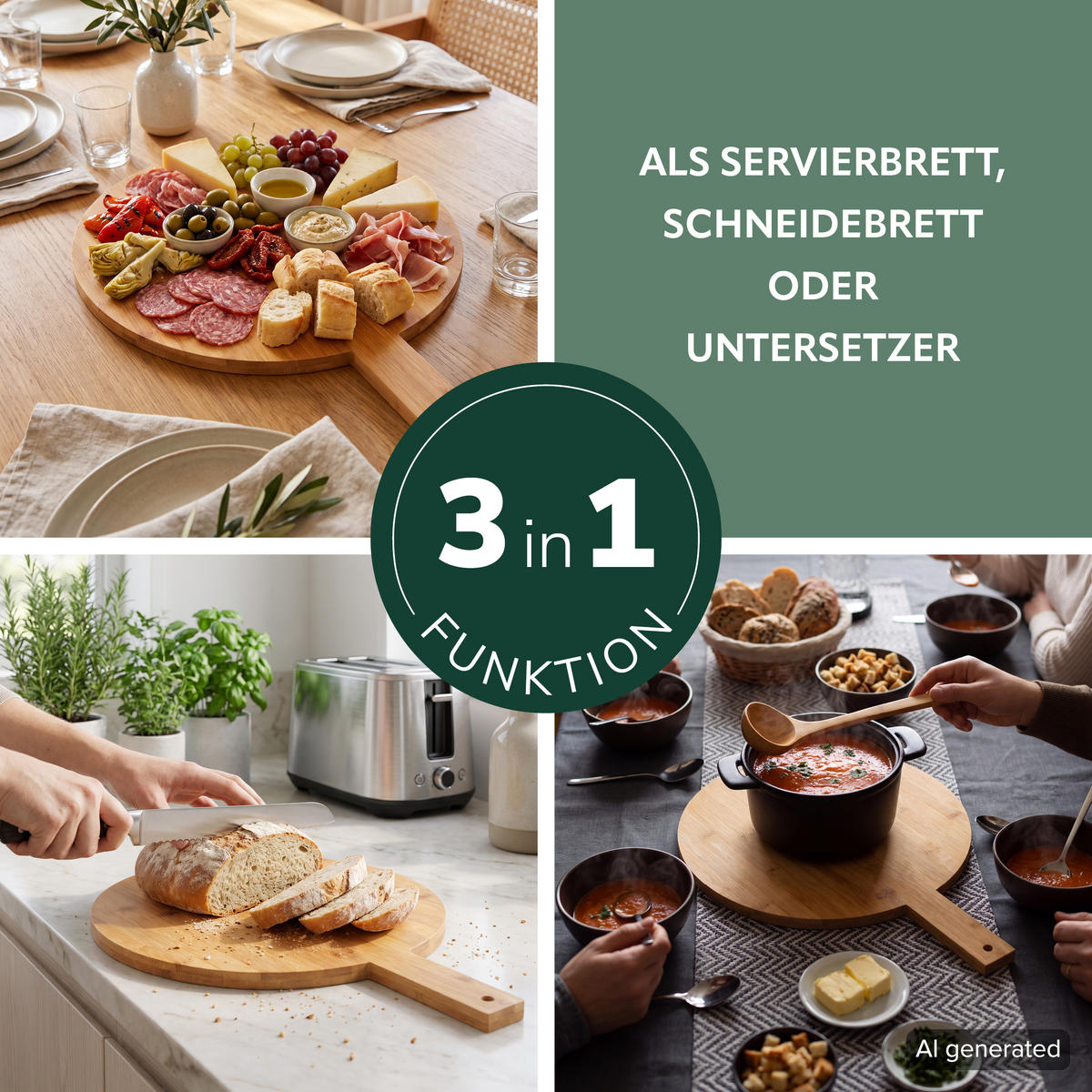 SERVIERBRETT, Bambus - Braun, Holz (33/45/1.5cm) - bremermann