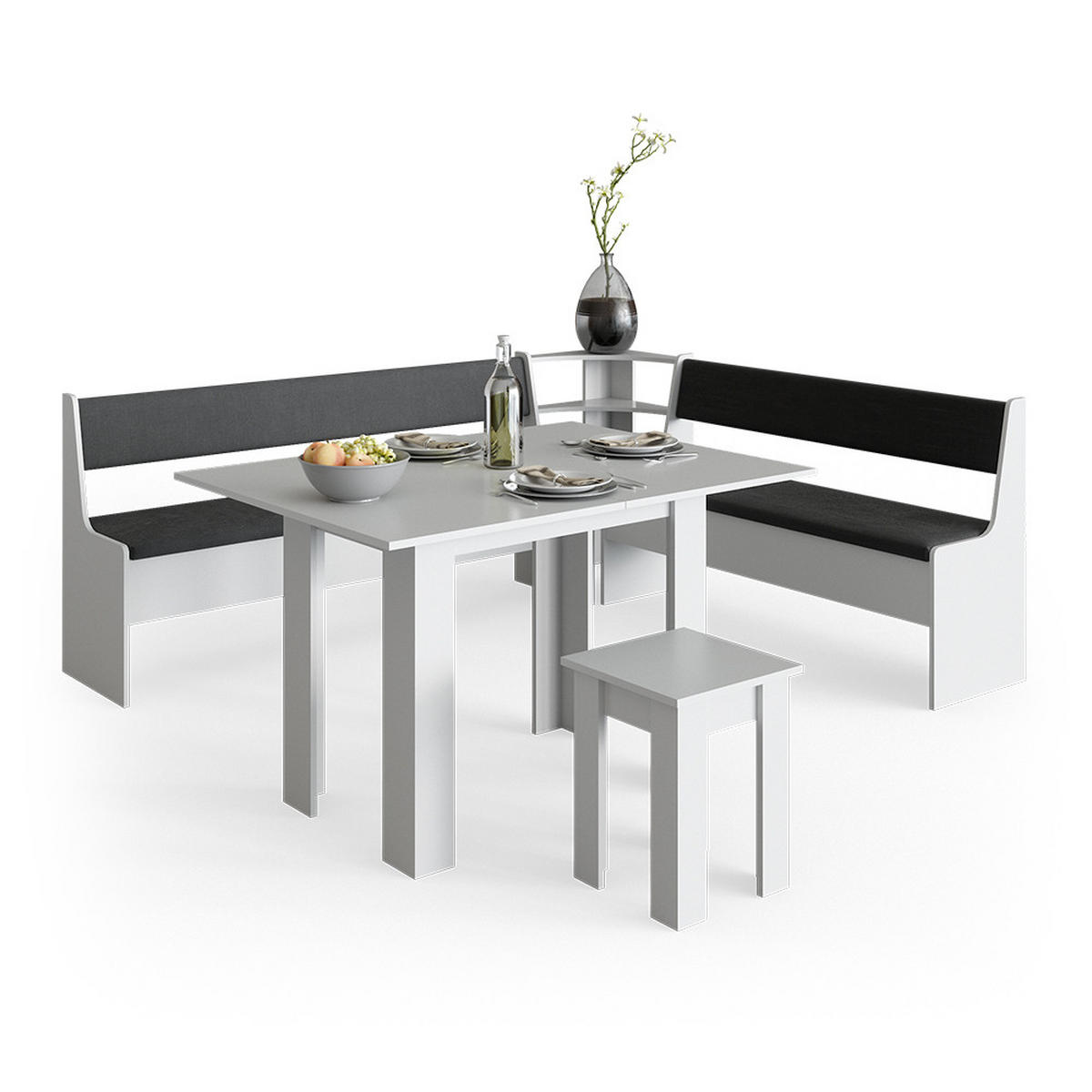 ESSZIMMER-ECKBANK Roman Weiß 166.6 x 41.5 cm - Anthrazit/Weiß, Holzwerkstoff (41.5/80/166.6cm) - Vicco