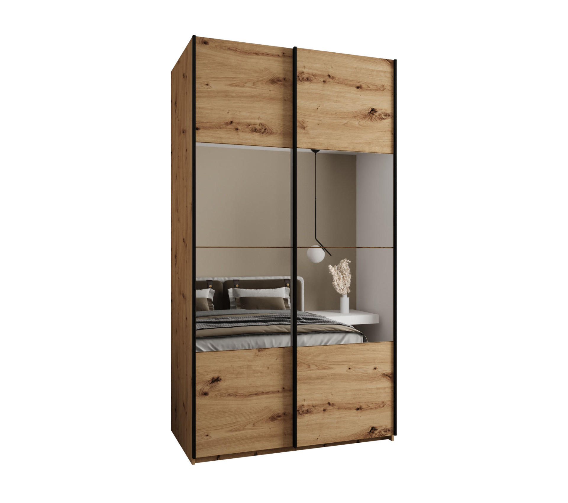 Abiks Möbel Schwebetürenschrank Eiche Artisan, Eiche Artisan, Schwarz 130x245x64 cm
