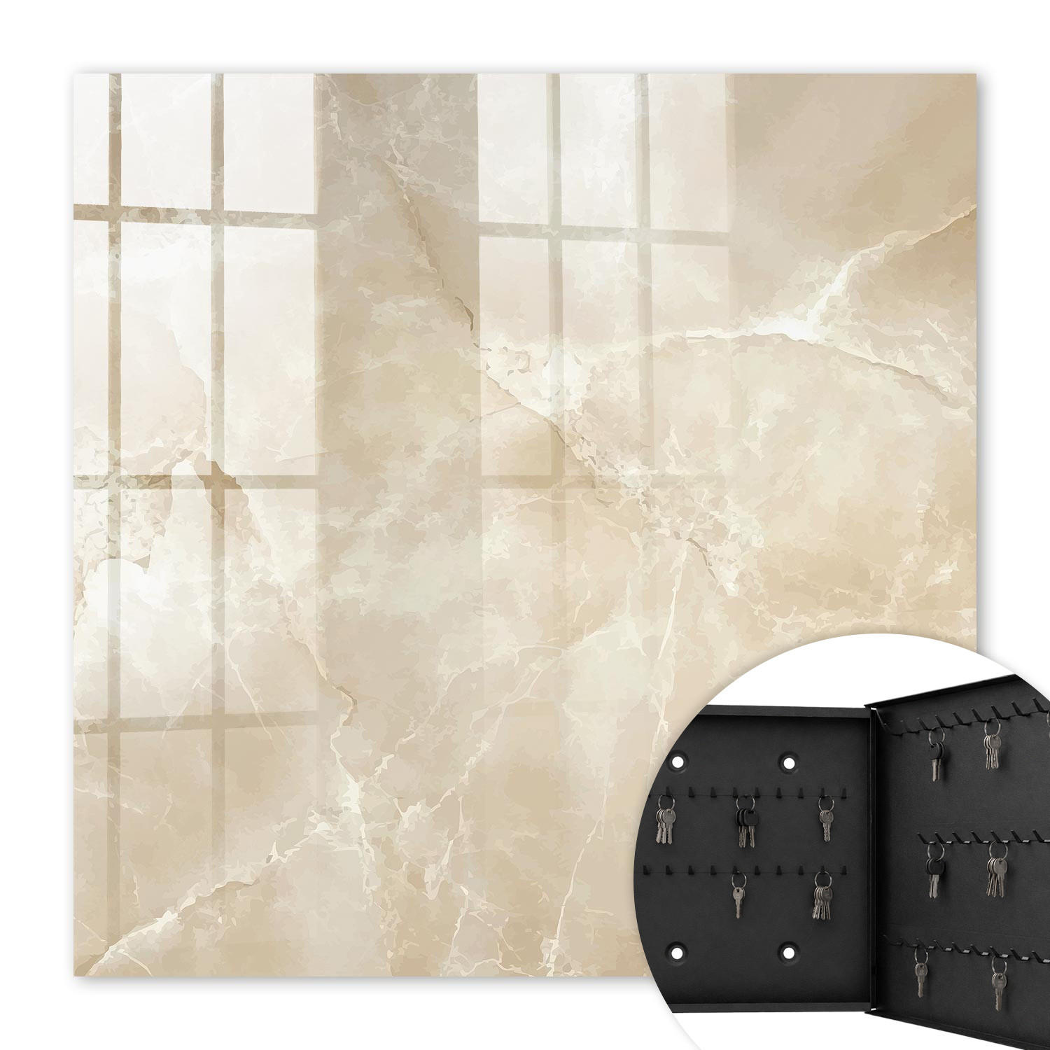 SCHLÜSSELBOX Schwarz 30x30 cm- Türöffnung nach rechts - Beiger Marmor - Beige, Metall (30/30/5cm) - TULUP