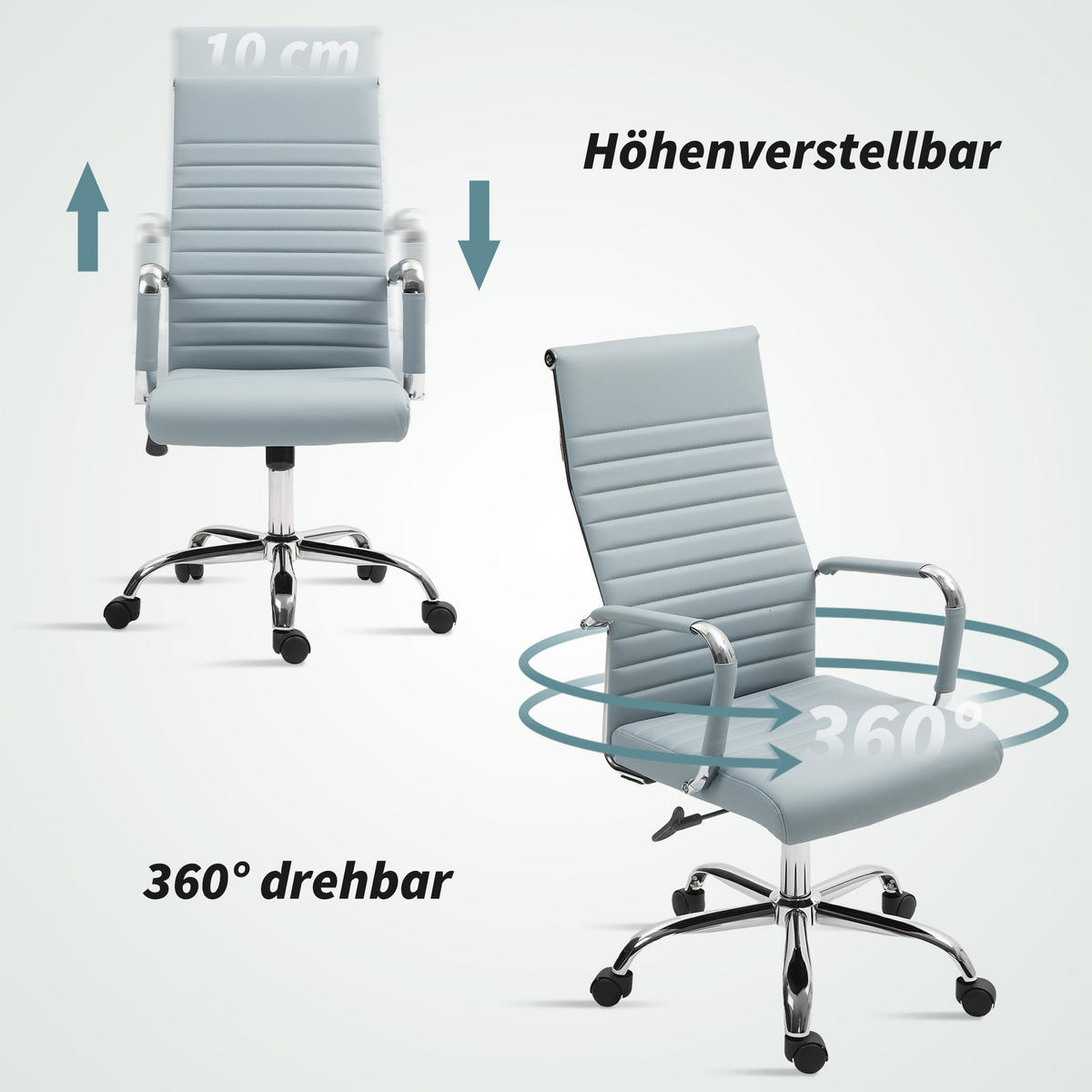 BÜROSTUHL mit Wippfunktion, Hellgrau - Hellgrau, Leder (54/114/62cm) - Vinsetto