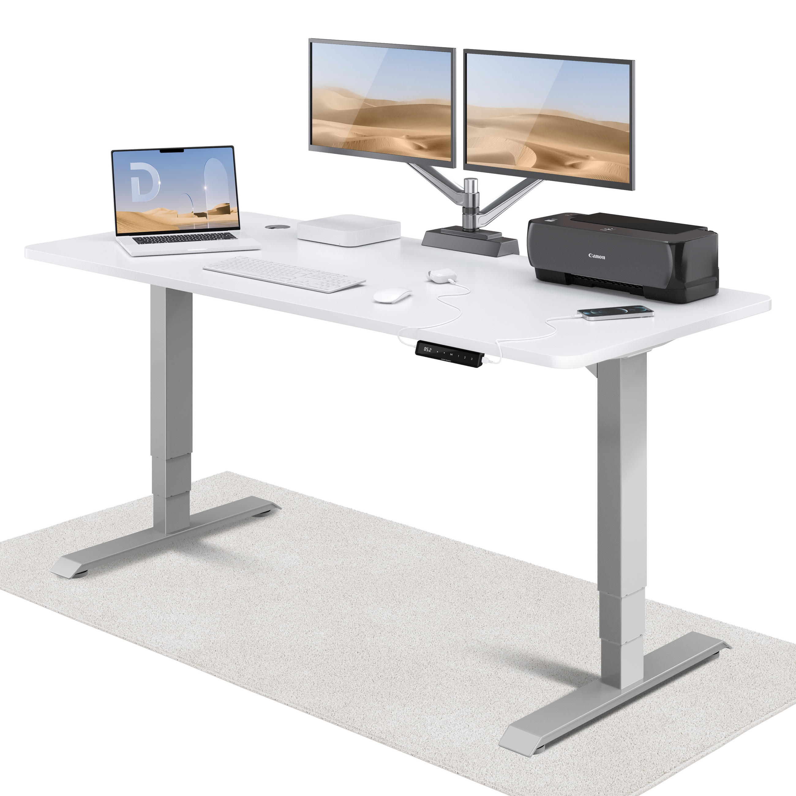 SCHREIBTISCH Elektrisch Höhenverstellbarer HomePro 180x80cm Grau/Weiß mit Memory-Funktion, Anti-Kollisions Technologie - Weiß/Grau, Holzwerkstoff (80/180/62cm) - Desktronic